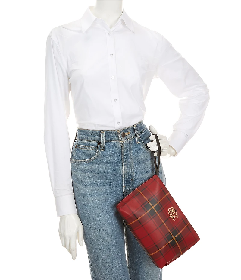 Lauren Ralph Lauren Plaid Nappa Leather Wristlet Clutch Bag