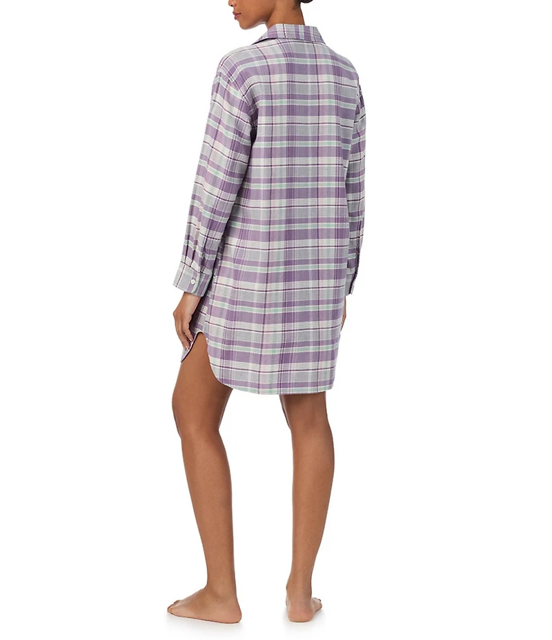 Lauren Ralph Lauren Plaid Print Long Sleeve Notch Collar His Shirt Sleepshirt