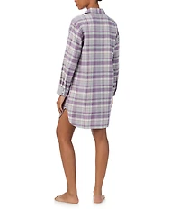 Lauren Ralph Lauren Plaid Print Long Sleeve Notch Collar His Shirt Sleepshirt