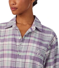 Lauren Ralph Lauren Plaid Print Long Sleeve Notch Collar His Shirt Sleepshirt
