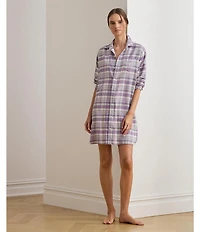 Lauren Ralph Lauren Plaid Print Long Sleeve Notch Collar His Shirt Sleepshirt