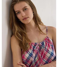Lauren Ralph Lauren Plaid Print Sleeveless Tunnel Neck Woven Short Nightgown