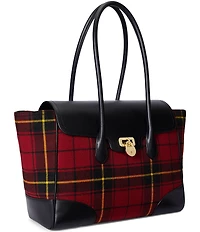 Lauren Ralph Lauren Plaid Twill Large Tanner Satchel Bag