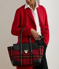 Lauren Ralph Lauren Plaid Twill Large Tanner Satchel Bag