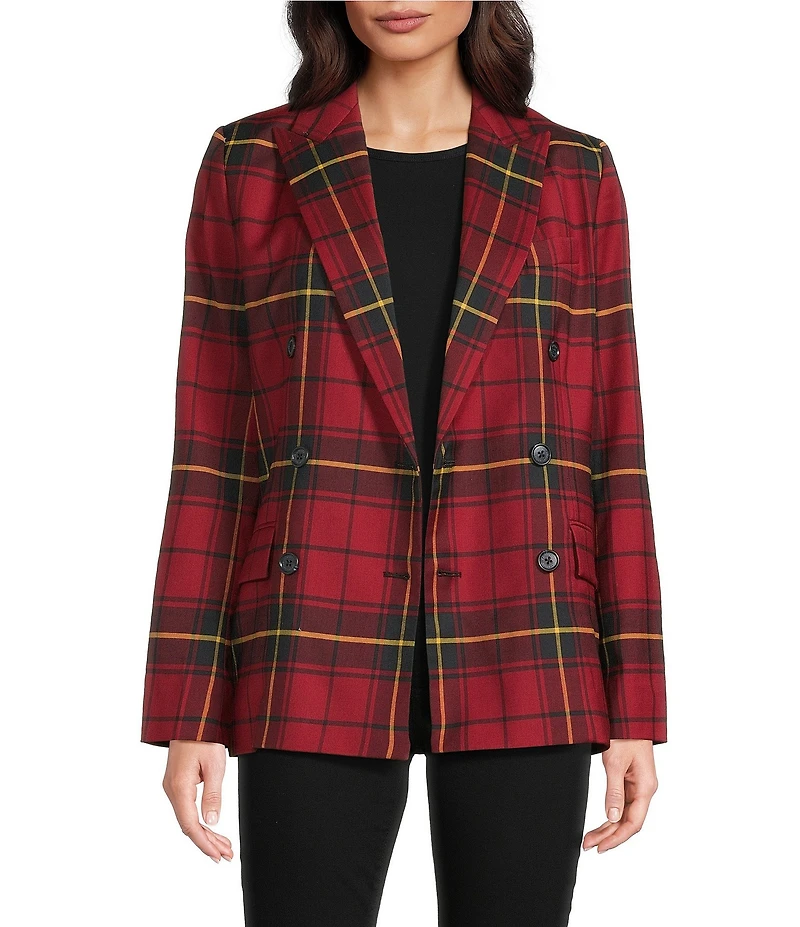 Lauren Ralph Lauren Plaid Wool Blend Double Breasted Blazer