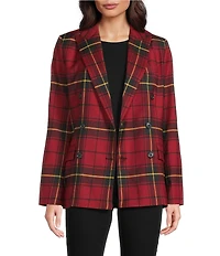 Lauren Ralph Lauren Plaid Wool Blend Double Breasted Blazer