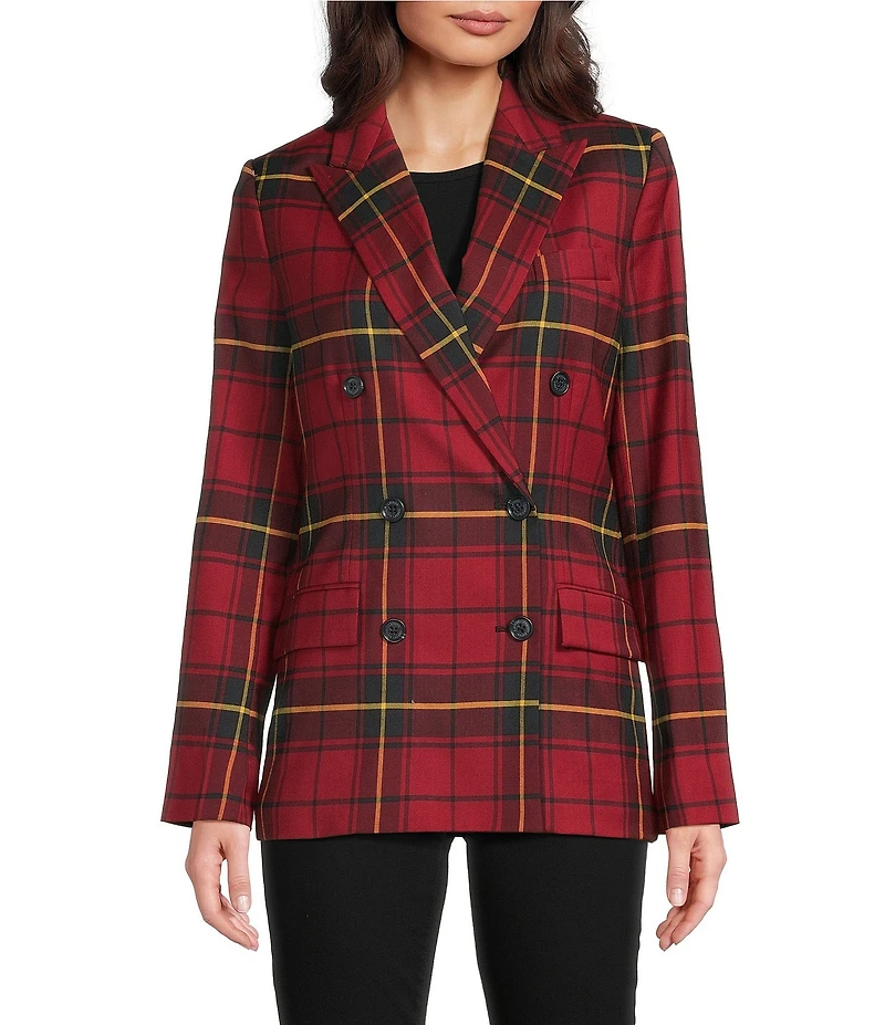 Lauren Ralph Lauren Plaid Wool Blend Double Breasted Blazer