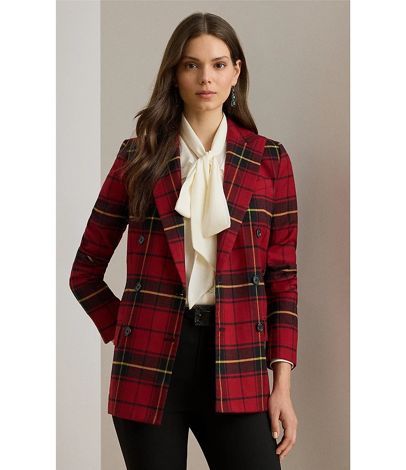 Lauren Ralph Lauren Plaid Wool Blend Double Breasted Blazer