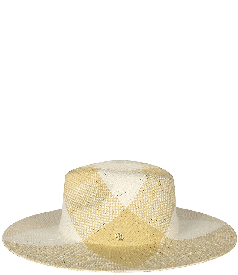 Lauren Ralph Lauren Plaid Woven Weave Straw Fedora Hat
