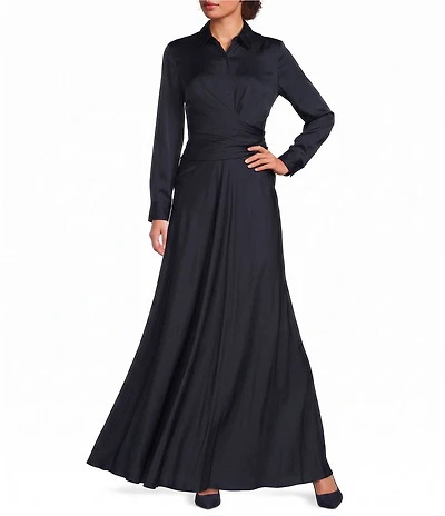 Lauren Ralph Lauren Pleated Button-Up Charmeuse Gown