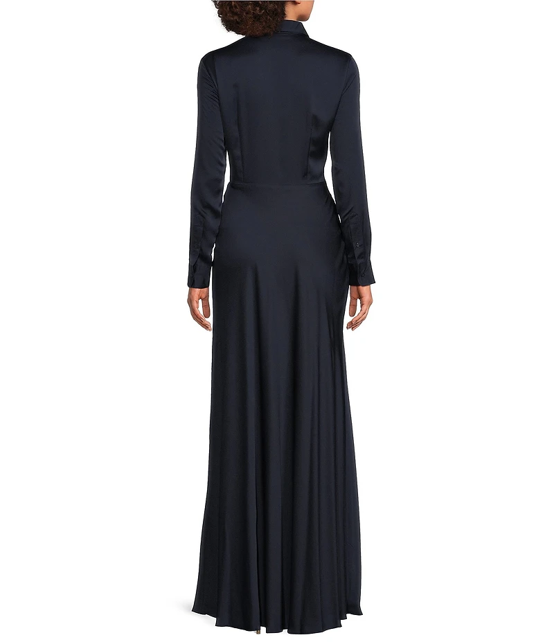 Lauren Ralph Lauren Pleated Button-Up Charmeuse Gown
