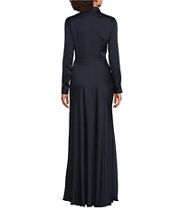 Lauren Ralph Lauren Pleated Button-Up Charmeuse Gown