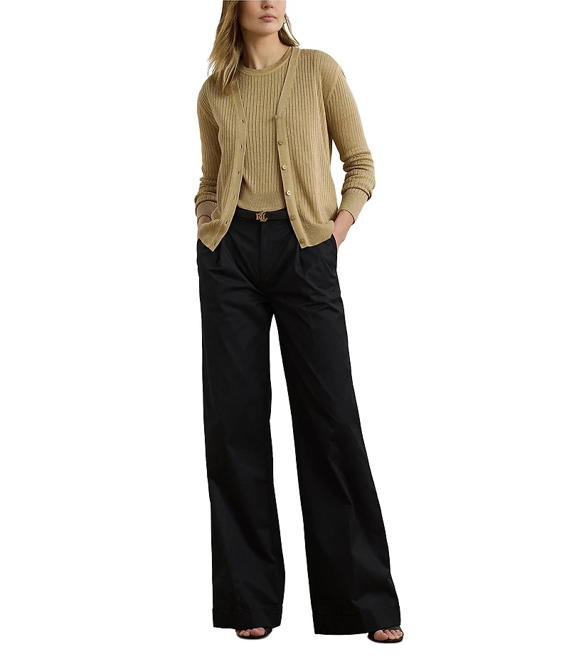 Lauren Ralph Lauren Pleated Cotton Twill High-Rise Wide Leg Pants
