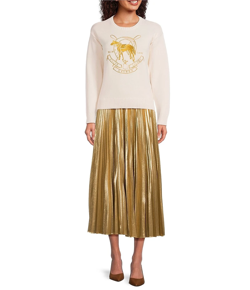 Lauren Ralph Lauren Pleated Metallic Chiffon Skirt