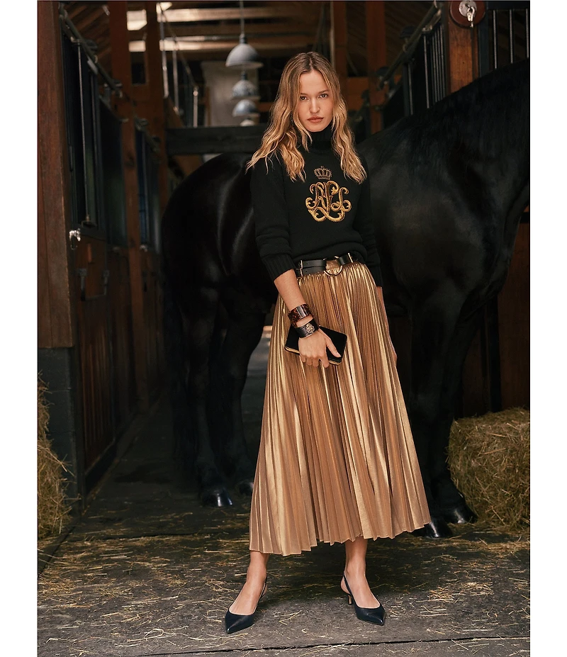 Lauren Ralph Lauren Pleated Metallic Chiffon Skirt