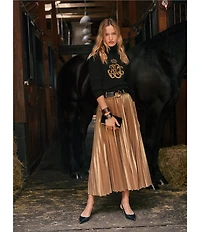 Lauren Ralph Lauren Pleated Metallic Chiffon Skirt