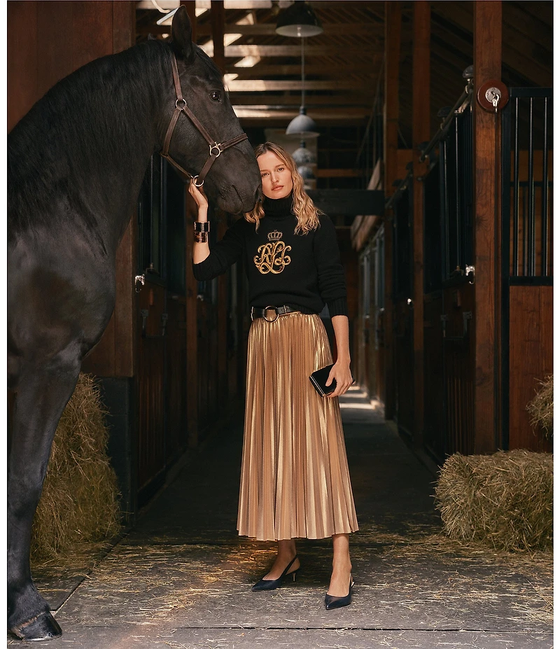 Lauren Ralph Lauren Pleated Metallic Chiffon Skirt