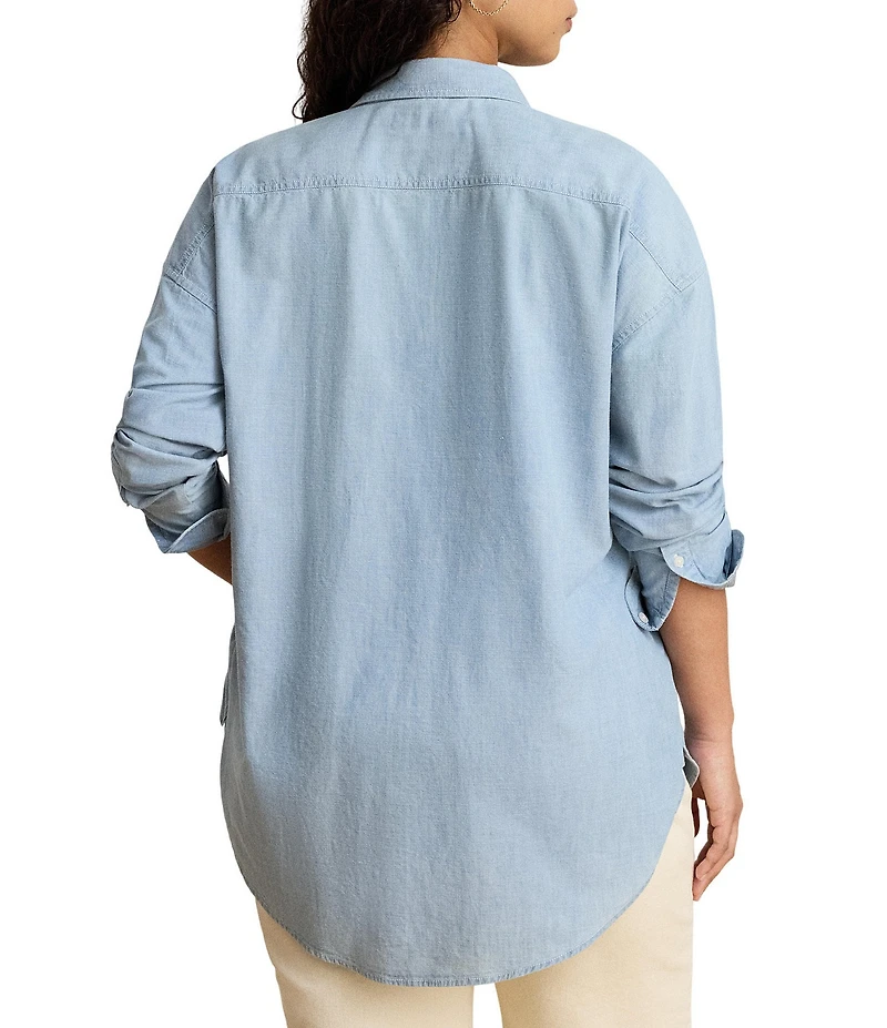 Lauren Ralph Lauren Plus Chambray Point Collar Long Sleeve Shirt