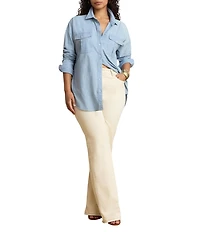 Lauren Ralph Lauren Plus Chambray Point Collar Long Sleeve Shirt