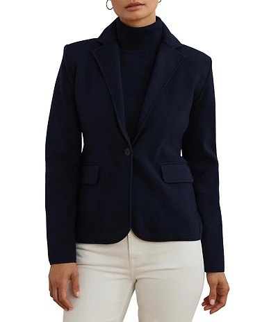 Lauren Ralph Lauren Plus Cotton Blend Notch Lapel Long Sleeve Blazer