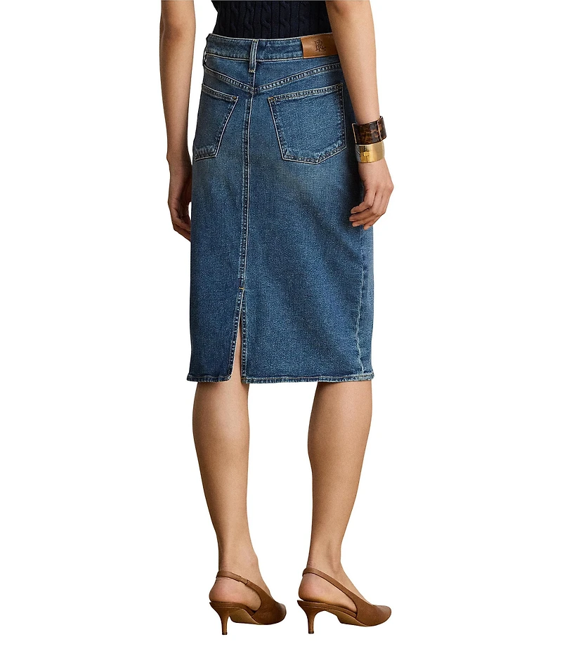 Lauren Ralph Lauren Plus Size Denim Mid Rise Knee Length Pencil Skirt
