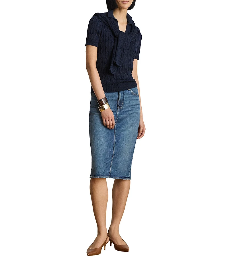 Lauren Ralph Lauren Plus Size Denim Mid Rise Knee Length Pencil Skirt