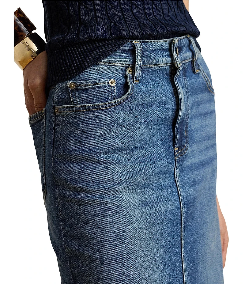 Lauren Ralph Lauren Plus Size Denim Mid Rise Knee Length Pencil Skirt