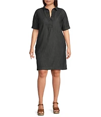 Lauren Ralph Lauren Plus Size Split Point Collar Short Sleeve Denim Shift Dress