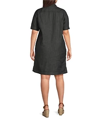 Lauren Ralph Lauren Plus Size Split Point Collar Short Sleeve Denim Shift Dress