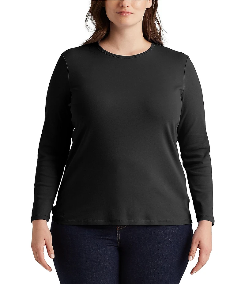 Lauren Ralph Lauren Plus Size Long Sleeve Crew Neck Stretch Top