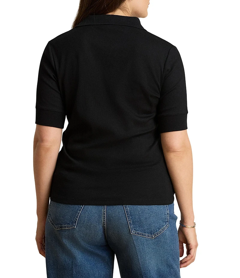 Lauren Ralph Lauren Plus Ribbed Knit Jersey Johnny Collar 3/4 Sleeve Top