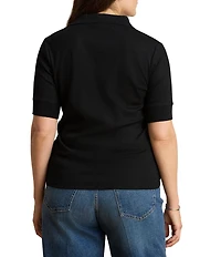 Lauren Ralph Lauren Plus Ribbed Knit Jersey Johnny Collar 3/4 Sleeve Top