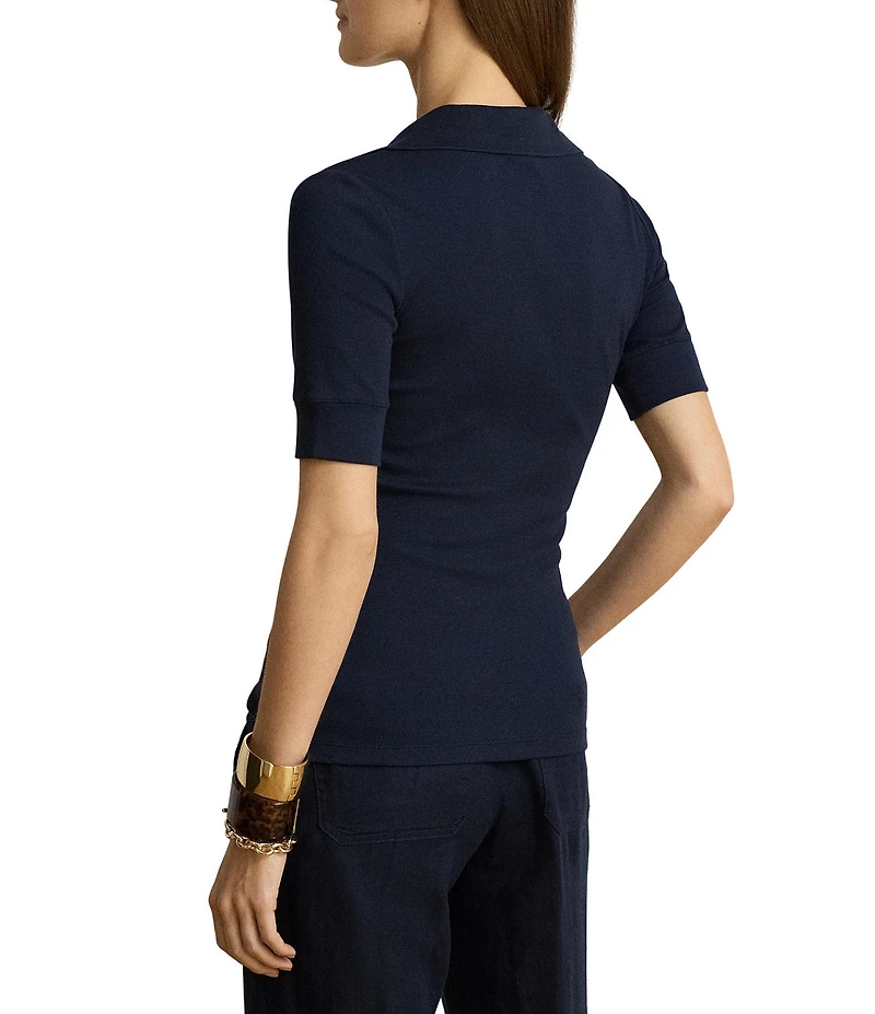 Lauren Ralph Lauren Plus Ribbed Knit Johnny Collar 3/4 Sleeve Polo Shirt