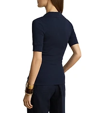 Lauren Ralph Lauren Plus Ribbed Knit Johnny Collar 3/4 Sleeve Polo Shirt