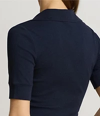 Lauren Ralph Lauren Plus Ribbed Knit Johnny Collar 3/4 Sleeve Polo Shirt