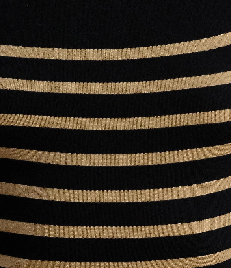 Lauren Ralph Lauren Plus Ribbed Knit Stripe Boat Neck 3/4 Sleeve Midi length Dress