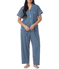 Lauren Ralph Lauren Plus Size Stripe Print Short Sleeve Notch Collar Jersey Knit Pajama Set