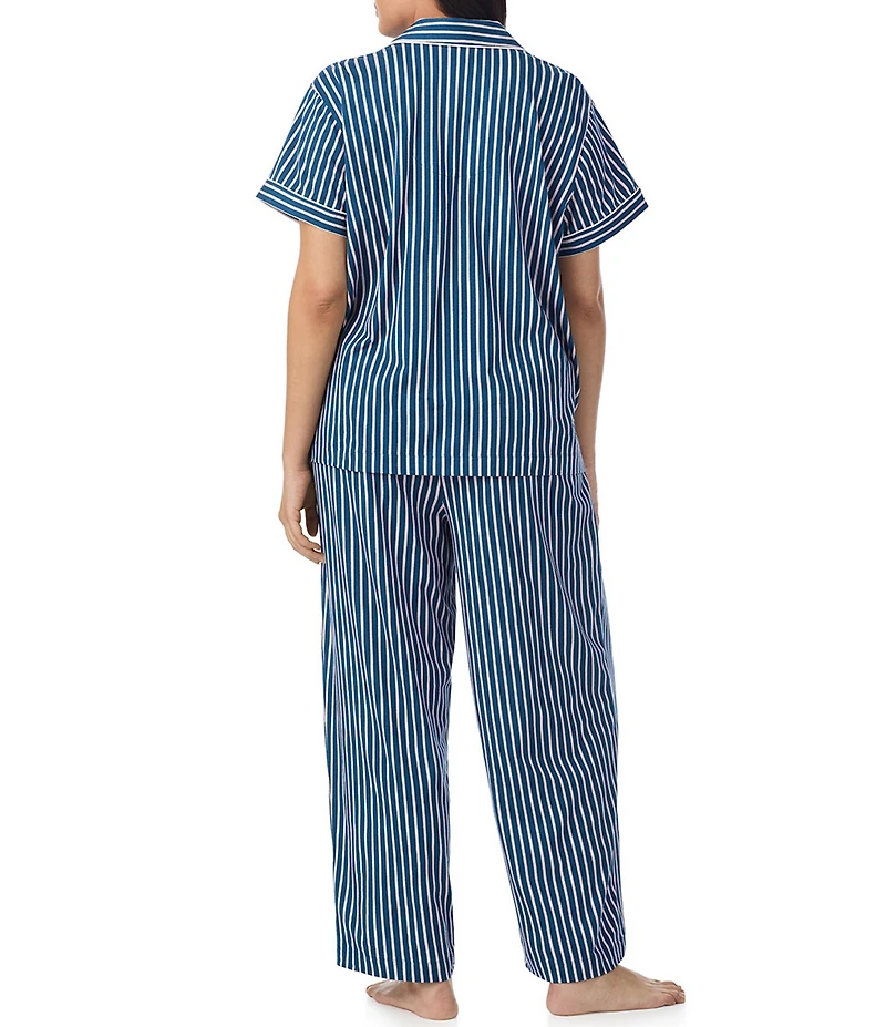 Lauren Ralph Lauren Plus Size Stripe Print Short Sleeve Notch Collar Jersey Knit Pajama Set