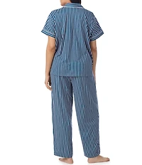 Lauren Ralph Lauren Plus Size Stripe Print Short Sleeve Notch Collar Jersey Knit Pajama Set