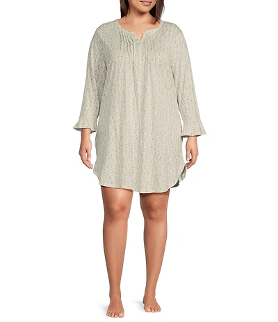 Lauren Ralph Lauren Plus Size 3/4 Sleeve Floral Print Knit Nightshirt