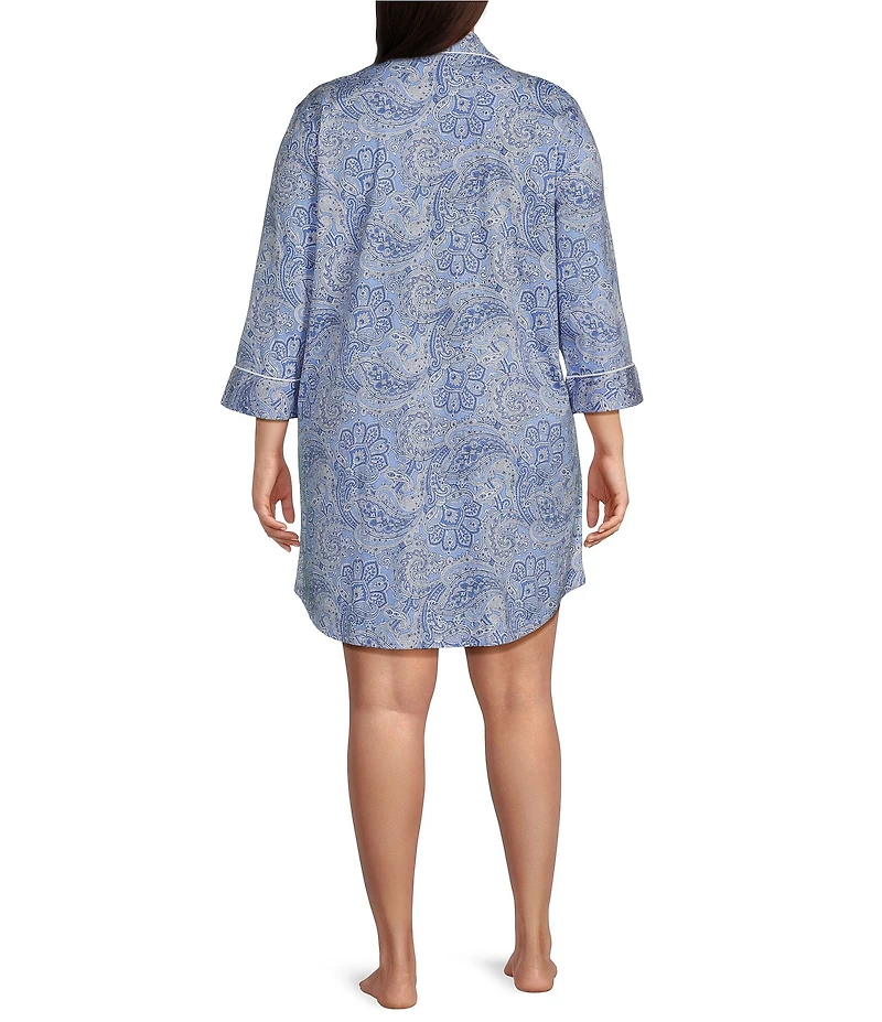 Lauren Ralph Lauren Plus Size 3/4 Sleeve Notch Collar Button-Front Nightshirt