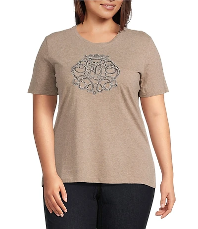 Lauren Ralph Lauren Plus Size Beaded-Crest Cotton Jersey Tee
