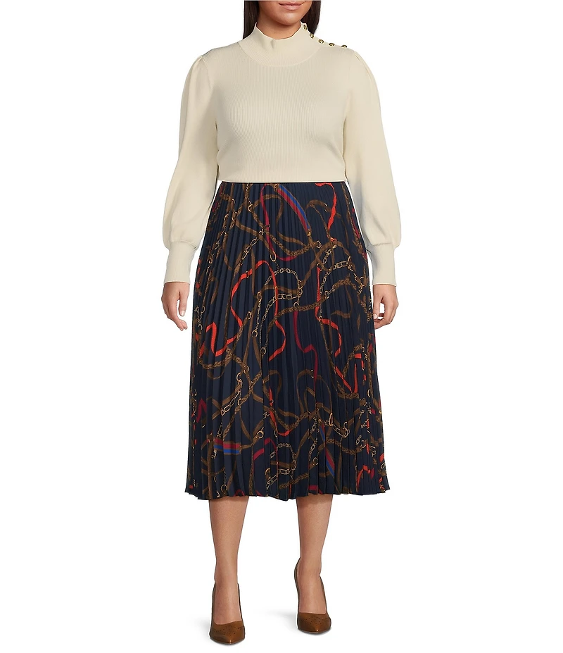 Lauren Ralph Lauren Plus Size Belting Print Pleated A-Line Georgette Skirt