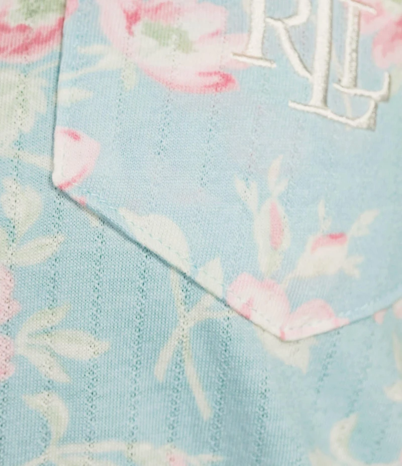 Lauren Ralph Lauren Plus Size Blue Floral Short Sleeve Notch Collar Knit Cropped Pajama Set