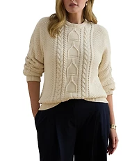 Lauren Ralph Lauren Plus Size Cable-Knit Cotton Equestrian Novelty Stitching Crew Neck Long Sleeve Sweater