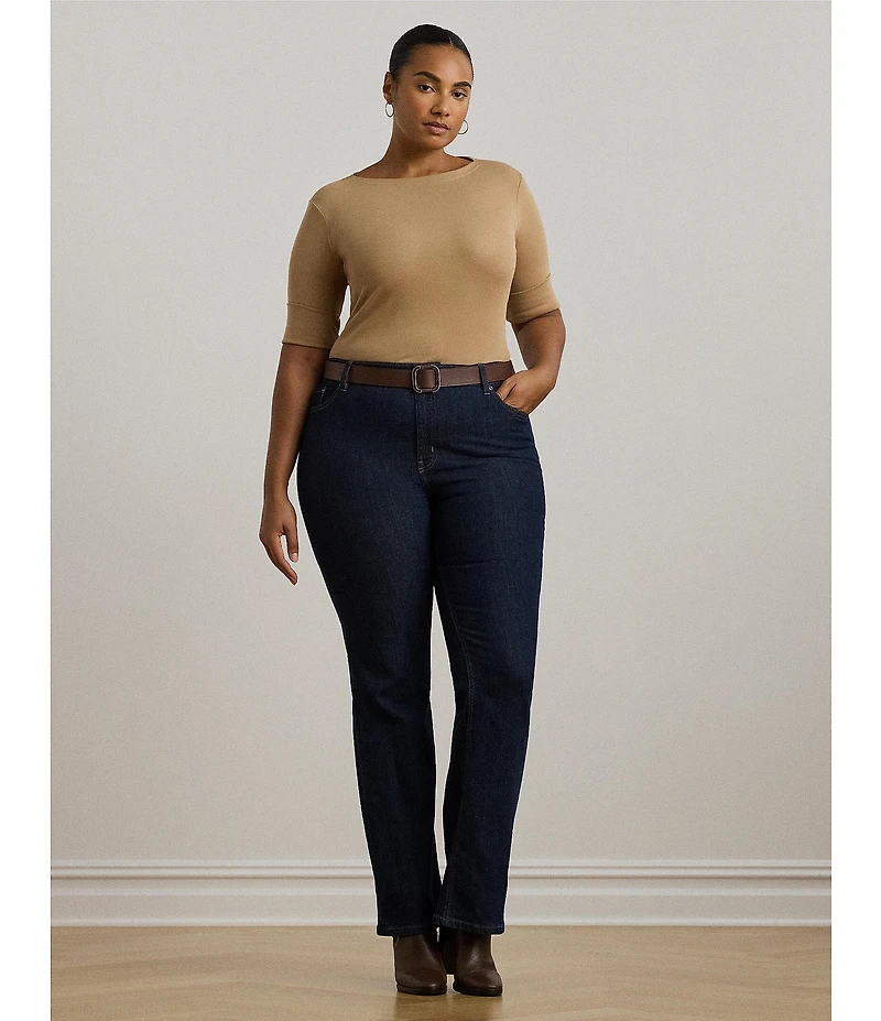 Lauren Ralph Lauren Plus Size Camel Stretch-Infuse Cotton Boat Neck Tee