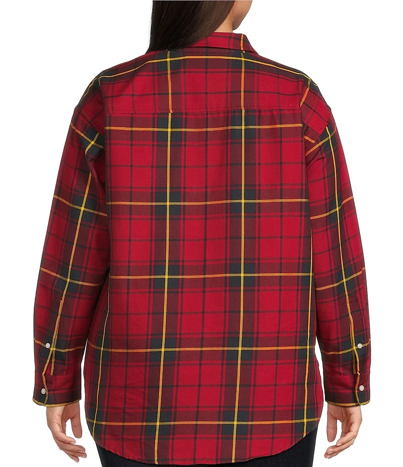 Lauren Ralph Lauren Plus Size Checked Plaid Point Collar Long Sleeve Button-Front Shirt
