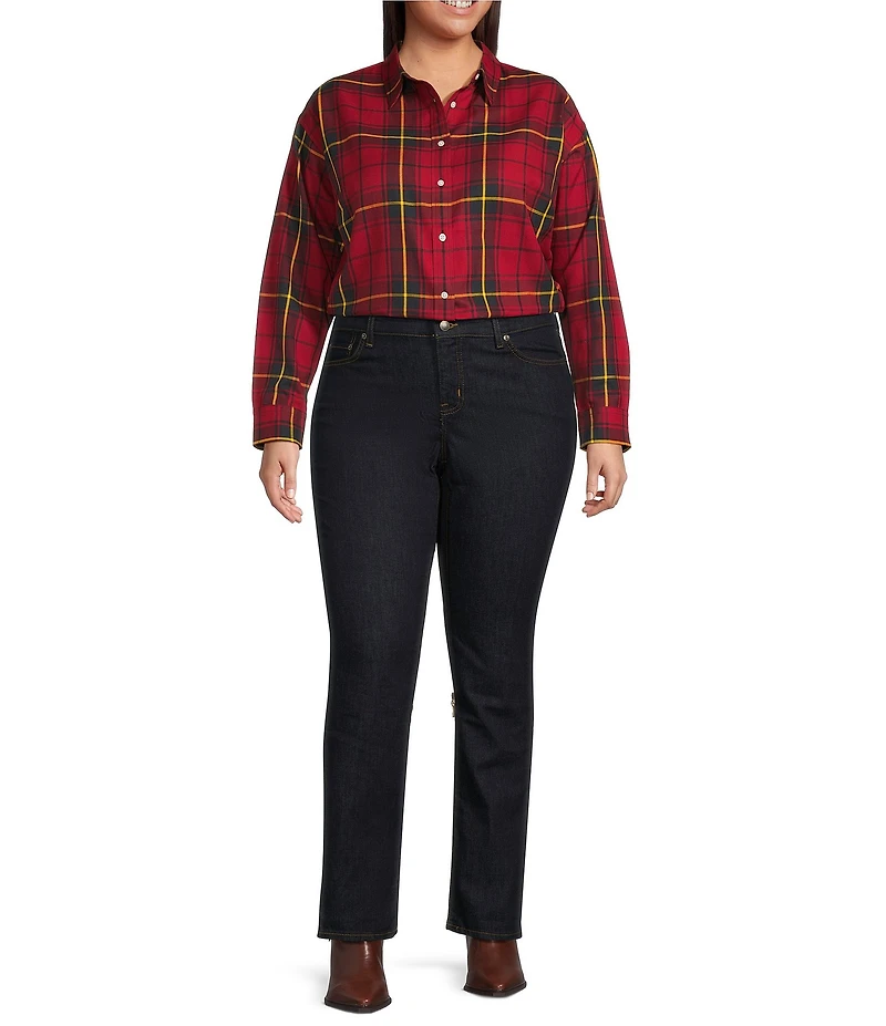 Lauren Ralph Lauren Plus Size Checked Plaid Point Collar Long Sleeve Button-Front Shirt