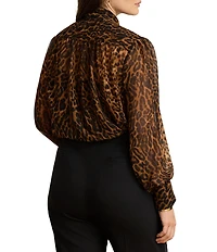 Lauren Ralph Lauren Plus Size Chiffon Animal Print Round Neck Long Sleeve Shirt