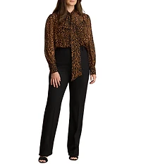 Lauren Ralph Lauren Plus Size Chiffon Animal Print Round Neck Long Sleeve Shirt